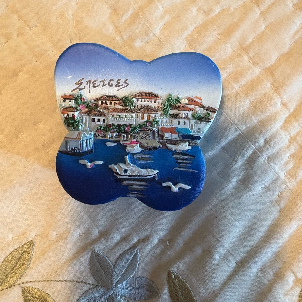 Blue Scenic Jewelry Box from Spetses Island Greece